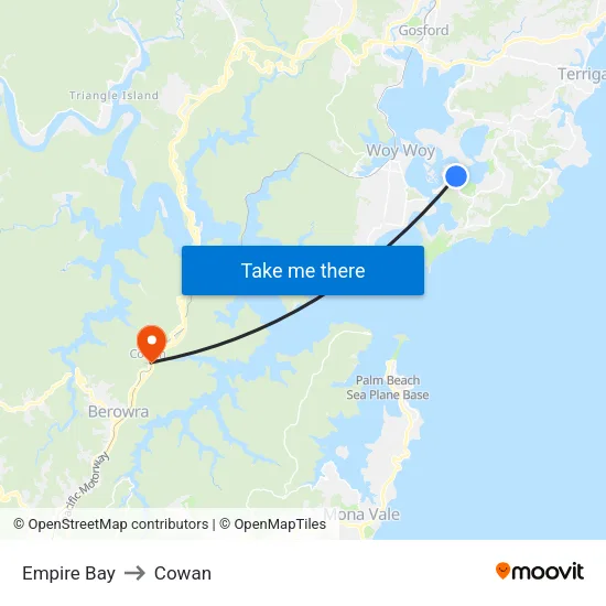 Empire Bay to Cowan map