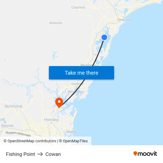 Fishing Point to Cowan map
