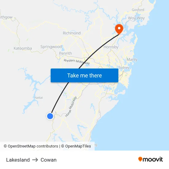 Lakesland to Cowan map