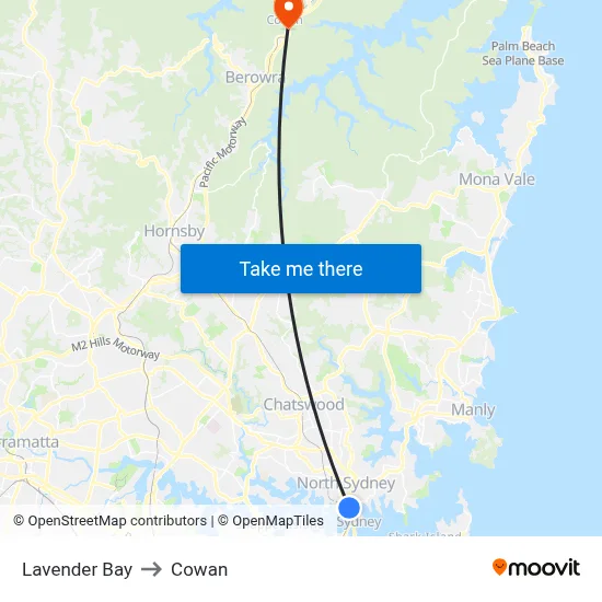 Lavender Bay to Cowan map