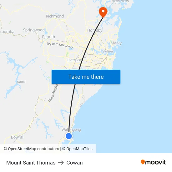 Mount Saint Thomas to Cowan map
