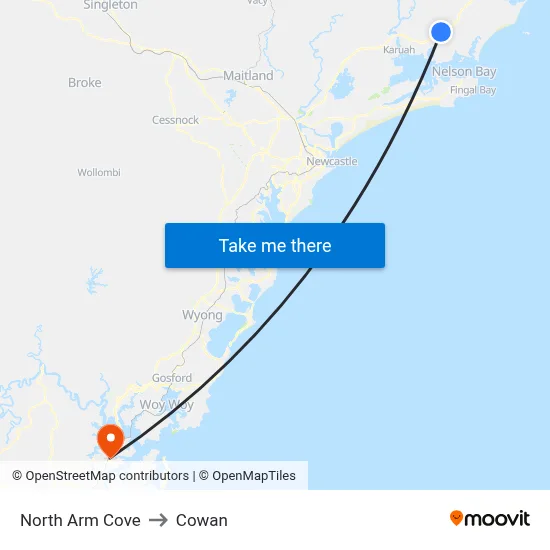 North Arm Cove to Cowan map