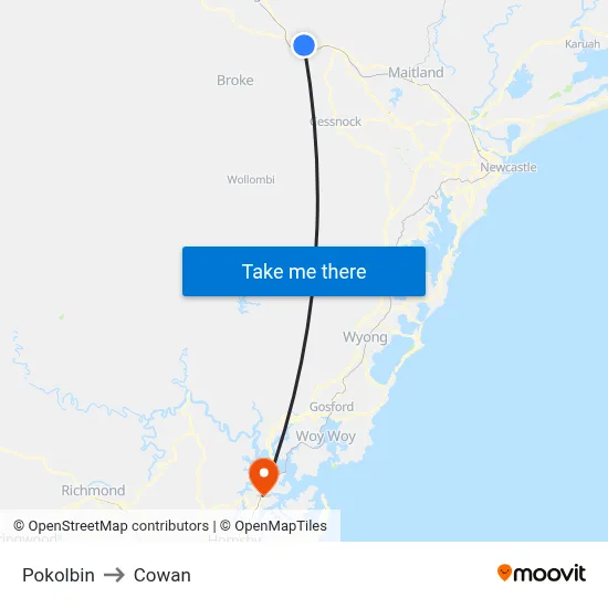 Pokolbin to Cowan map