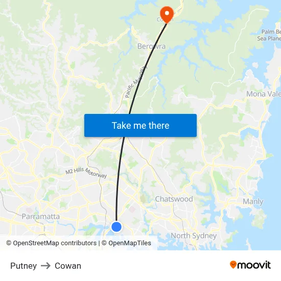 Putney to Cowan map