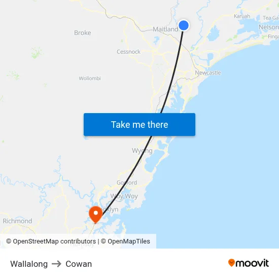 Wallalong to Cowan map