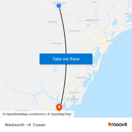 Warkworth to Cowan map