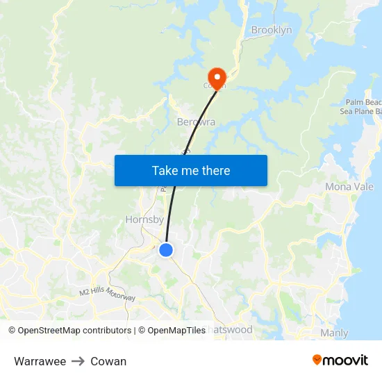 Warrawee to Cowan map