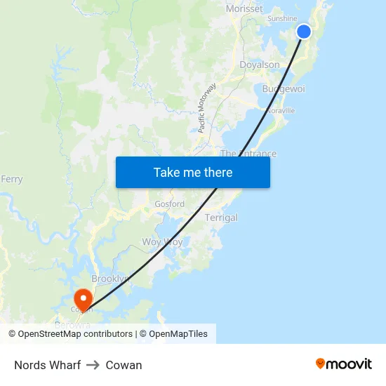 Nords Wharf to Cowan map