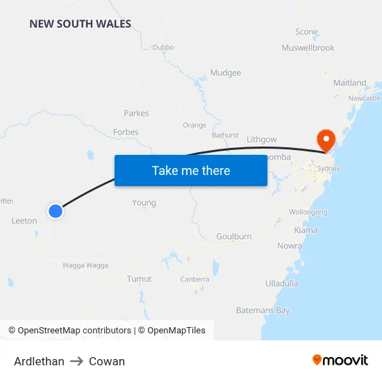 Ardlethan to Cowan map