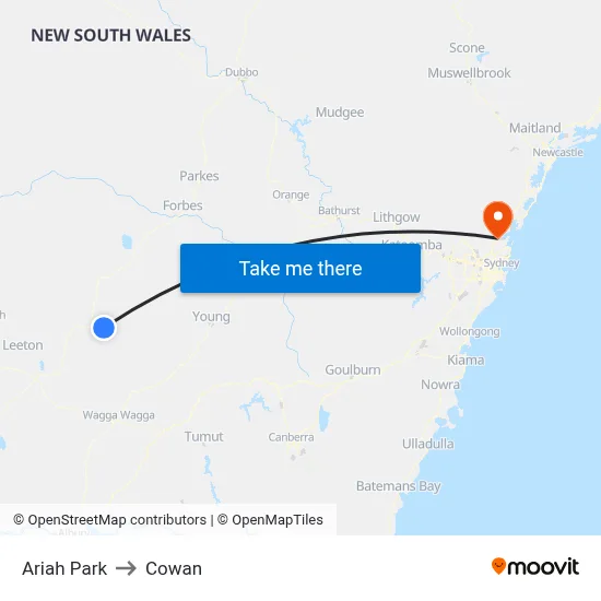 Ariah Park to Cowan map