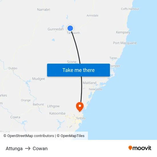 Attunga to Cowan map