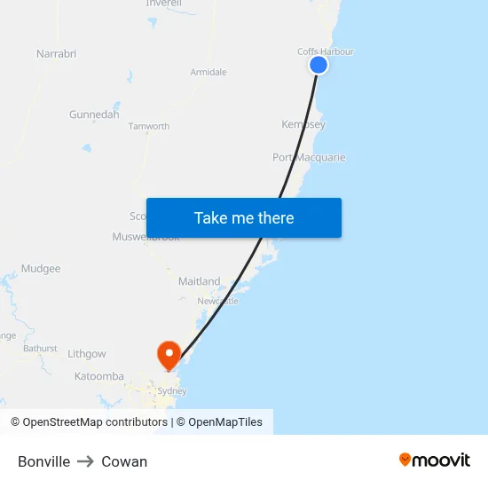 Bonville to Cowan map