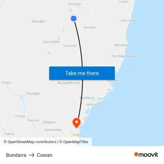 Bundarra to Cowan map