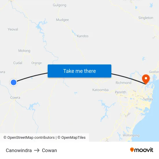 Canowindra to Cowan map