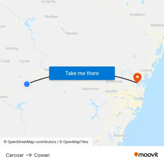 Carcoar to Cowan map