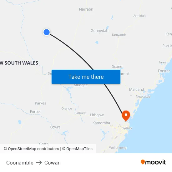 Coonamble to Cowan map
