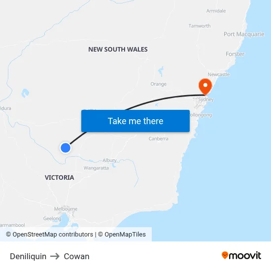 Deniliquin to Cowan map
