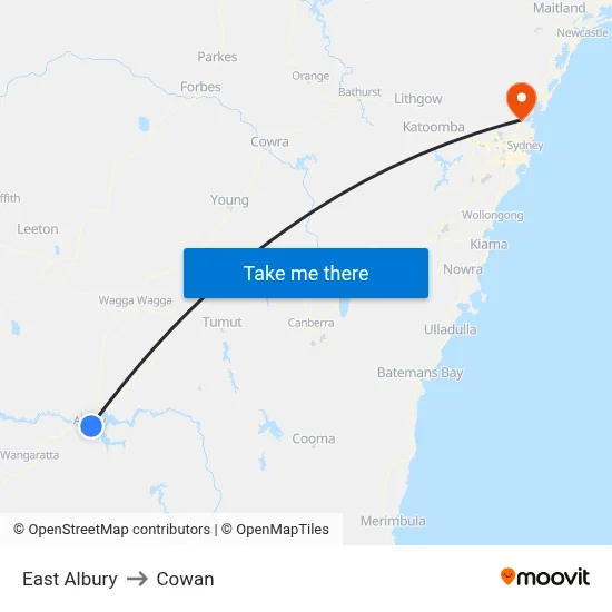 East Albury to Cowan map