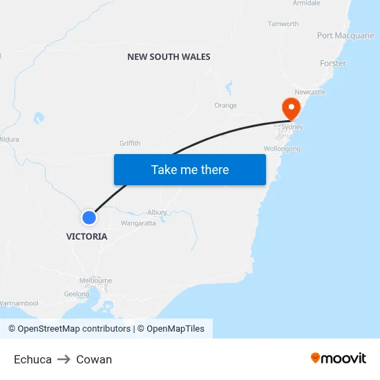 Echuca to Cowan map
