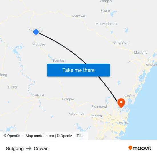 Gulgong to Cowan map