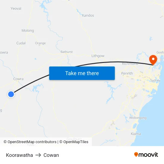 Koorawatha to Cowan map