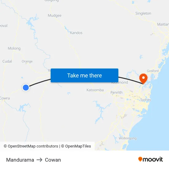 Mandurama to Cowan map
