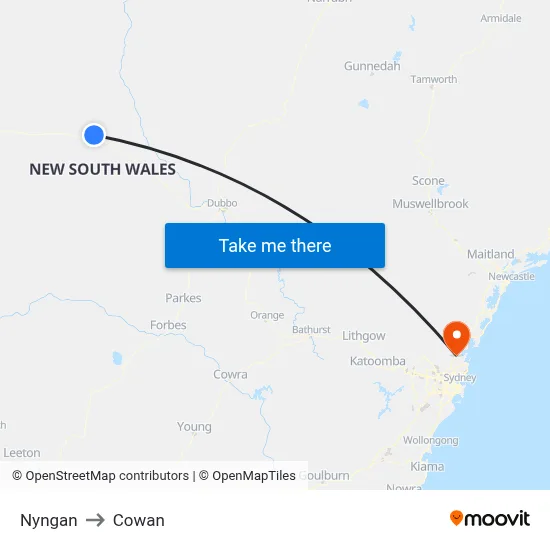 Nyngan to Cowan map