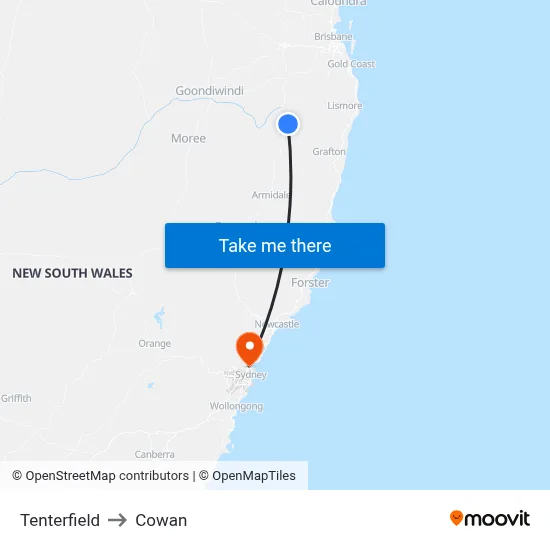 Tenterfield to Cowan map