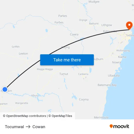 Tocumwal to Cowan map