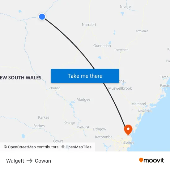 Walgett to Cowan map