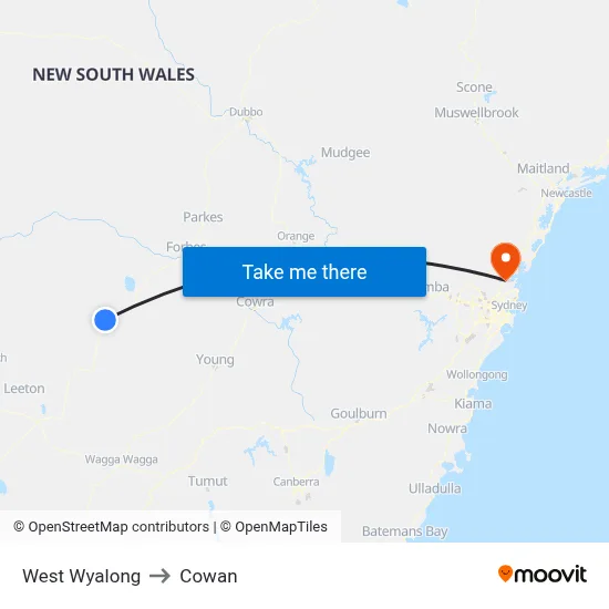 West Wyalong to Cowan map