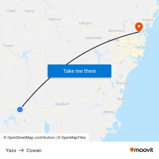 Yass to Cowan map