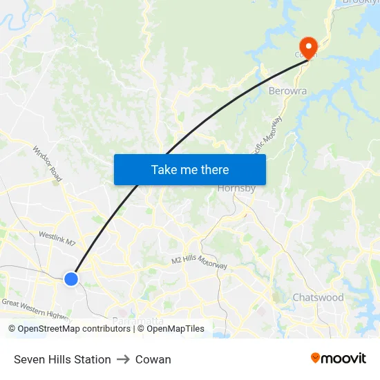 Seven Hills Station to Cowan map