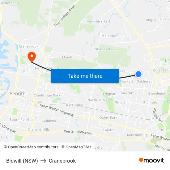 Bidwill (NSW) to Cranebrook map