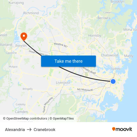 Alexandria to Cranebrook map