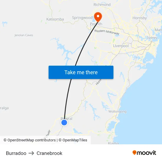 Burradoo to Cranebrook map