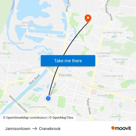 Jamisontown to Cranebrook map
