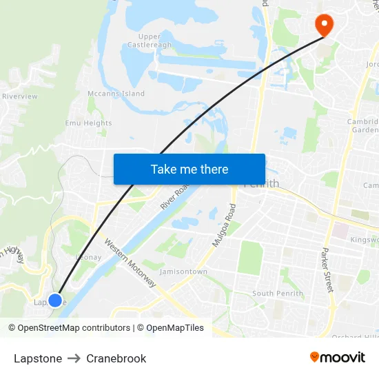 Lapstone to Cranebrook map