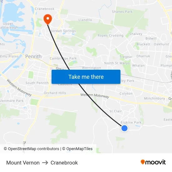 Mount Vernon to Cranebrook map