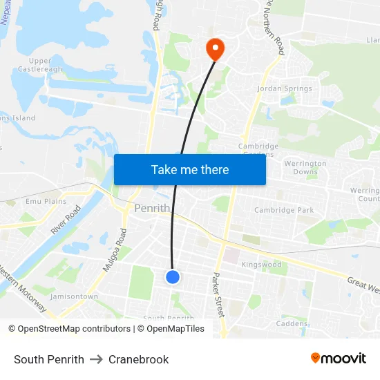 South Penrith to Cranebrook map