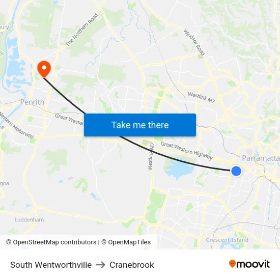 South Wentworthville to Cranebrook map
