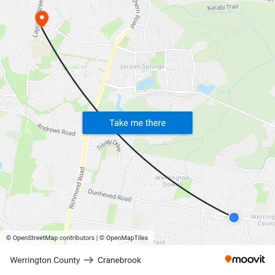 Werrington County to Cranebrook map