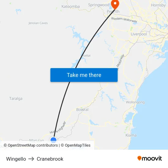 Wingello to Cranebrook map
