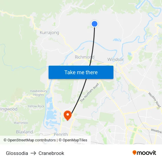 Glossodia to Cranebrook map
