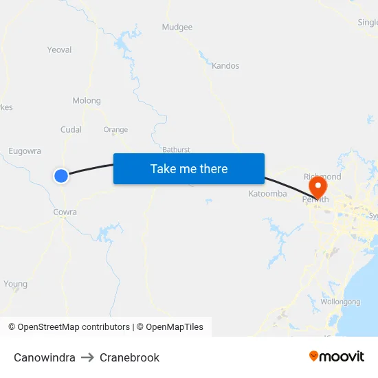 Canowindra to Cranebrook map