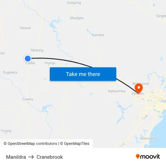 Manildra to Cranebrook map