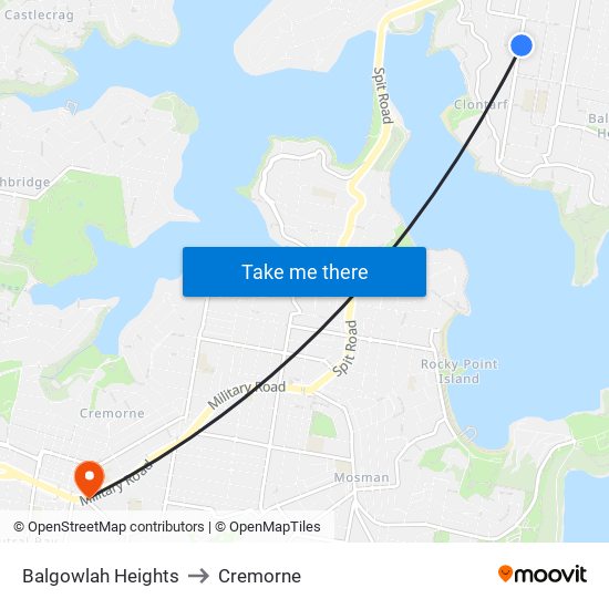 Balgowlah Heights to Cremorne map