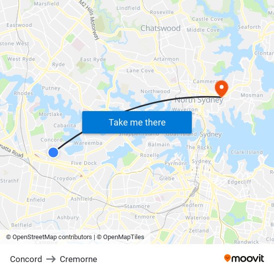 Concord to Cremorne map