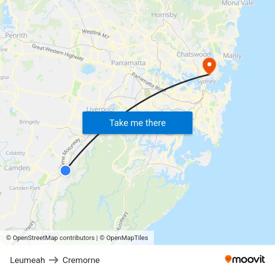 Leumeah to Cremorne map