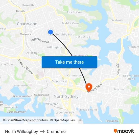 North Willoughby to Cremorne map